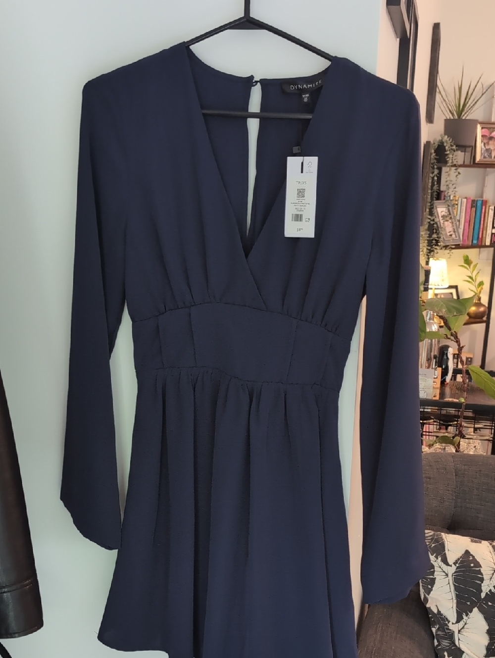 BNWT Dynamite Navy Long-Sleeve V-Neck Fit-and-Flare Dress